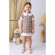 Kız Çocuk Bebe Yaka Leopar Desenli Şifon Elbise - Leopar Desenli