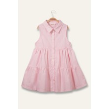 Kız Çocuk Fırfırlı Gömlek Yaka Elbise - Pembe