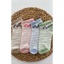 Çizgili Love Yazılı 4 Çift Patik Çorap Vakre - 9328