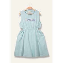 Kız Çocuk Yazı Baskılı Elbise - Mint