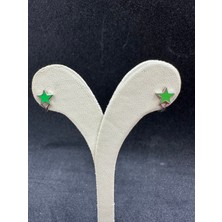 Yeşil Mineli Yıldız Gümüş Çocuk Küpesi