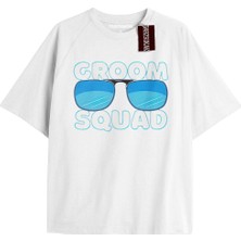 Tarzsokak Groom Squad Unisex Oversize Yazılı Tshirt Beyaz