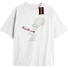 Tarz Sokak Uzaylı Bira  Oversize Yazılı Tshirt Beyaz