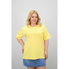 Moda Xlarge Kadın Büyük Beden Kısa Kollu Bisiklet Yaka Oversize T-Shirt 1963-25