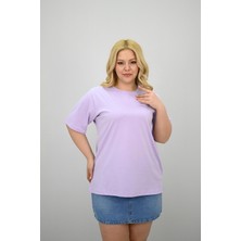 Moda Xlarge Kadın Büyük Beden Kısa Kollu Bisiklet Yaka Oversize T-Shirt 1963-25