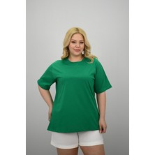 Moda Xlarge Kadın Büyük Beden Kısa Kollu Bisiklet Yaka Oversize T-Shirt 1963-25