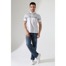 ribana Fermuar Detaylı Desenli Pamuklu Polo Yaka T-Shirt