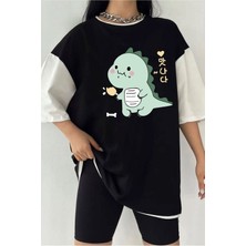 Tarz Sokak Çift Renk Dino Baskılı  Tshirt