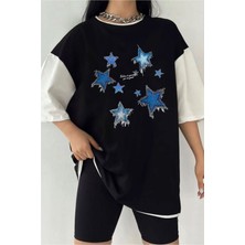 Tarz Sokak Çift Renk Yıldız Baskılı  Tshirt