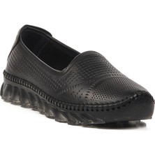 Siyah Hakiki Deri Kadın Günlük Ayakkabı 0001 Z