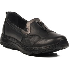 Siyah Hakiki Deri Kadın Günlük Ayakkabı 0024 Z