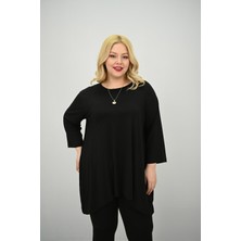 Moda Xlarge Kadın Büyük Beden Truvakar Kol Asimetrik Kesim Tunik 1964-25