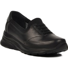 Siyah Hakiki Deri Kadın Günlük Ayakkabı 0044 Z