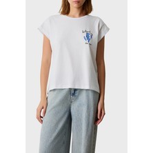 Bsb % 100 Pamuk Regular Fit Bisiklet Yaka Baskılı T Shirt Bayan T Shirt 053