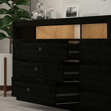 Inarch Dizayn K003 Asil LED Işıklı, Dolaplı ve Çekmeceli Konsol Ahşap Siyah