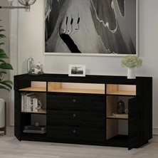 Inarch Dizayn K003 Asil LED Işıklı, Dolaplı ve Çekmeceli Konsol Ahşap Siyah