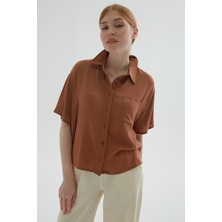 Fashion Friends Regular Fit Cep Detaylı Kısa Kollu Crop Gömlek Bayan Gömlek 25Y0515K1