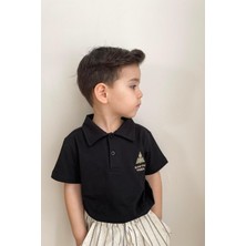 Nakışlı Polo Yaka T-Shirt Siyah
