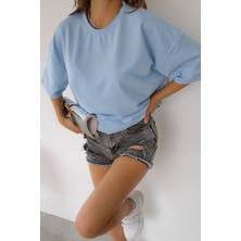 Drappe Drappe  Bisiklet Yaka Basic T-Shirt - Bebe Mavisi