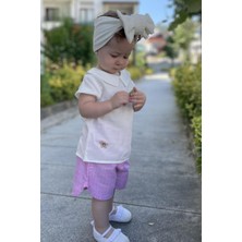 Mini Yaka Detaylı Keten Gömlek Ve Şort Takım Pembe