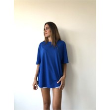 Drappe Drappe  Bisiklet Yaka Basic T-Shirt - Mavi