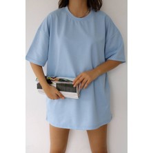 Drappe Drappe  Bisiklet Yaka Basic T-Shirt - Bebe Mavisi