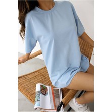 Drappe Drappe  Bisiklet Yaka Basic T-Shirt - Bebe Mavisi