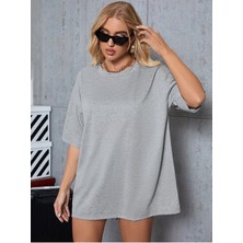Drappe Drappe  Bisiklet Yaka Basic T-Shirt - Gri