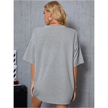 Drappe Drappe  Bisiklet Yaka Basic T-Shirt - Gri