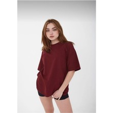 Drappe Drappe  Bisiklet Yaka Basic T-Shirt - Bordo