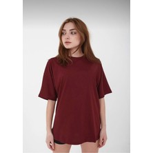 Drappe Drappe  Bisiklet Yaka Basic T-Shirt - Bordo