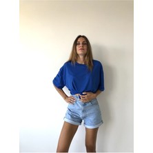 Drappe Drappe  Bisiklet Yaka Basic T-Shirt - Mavi