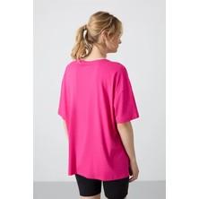Drappe Drappe  Bisiklet Yaka Basic T-Shirt - Fuşya