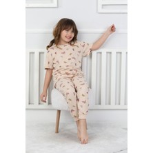 Kız Çocuk Yazlık Pijama Takımı Kelebek Desenli %100 Pamuk Süprem Penye 3-13 Yaş