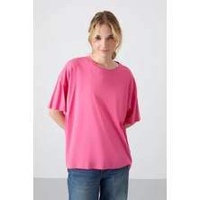 Drappe Drappe  Bisiklet Yaka Basic T-Shirt - Fuşya