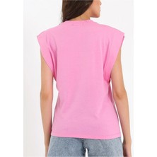 Drappe V Yaka Bel Boy T-Shirt - Pembe