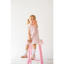 Çizgili Kız Bebek Pembe Elbise Pembe