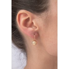 Fiyonk Kuyumculuk 14 Ayar Altın Işıltılı Kalemli Midi Top Küpe