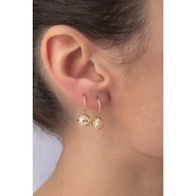 Fiyonk Kuyumculuk 14 Ayar Altın Kristal Midi Top Küpe