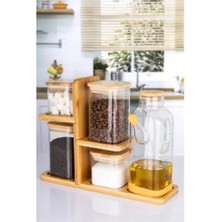 Bambu Standlı Cam Erzak ve Yağlık Seti