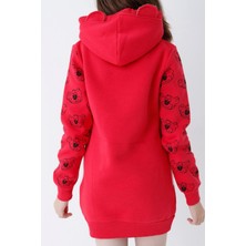 Intensive Genç Kız Kırmızı Ayıcıklı Desenli Kapüşonlu Pamuklu Sweatshirt