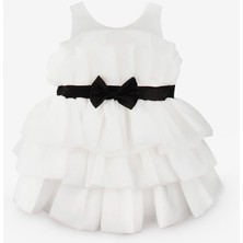 Ekru  Önü Fiyonklu Katlı Kız Çocuk Elbise - Laney