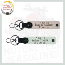 Pudra-Beyaz, Motor Tutkunlarına Özel, İsim Plaka ve Kan Grubu Yazılı Özel Üretim Deri 2'li Anahtarlık