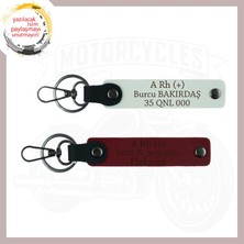 Beyaz-Bordo, Bikerlar İçin, İsim Plaka ve A Rh (+) Kan Grubu Yazılı Deri 2'li Anahtarlık, Hediyelik Takım