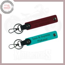 Koyu Turkuaz - Bordo, Motosiklet 2'li Anahtarlık, Hız Tutkunu İçin Kişiye Özel Plakalı Hediye