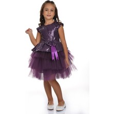 Pul Payet Tütü Parti Elbisesi MNK0275 Mor