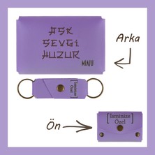 Miaju Turkuaz, Aşk Sevgi Huzur Yazılı Isme Özel, Cüzdan Ve Anahtarlık Set, Sevgiliye Hediyelik Set