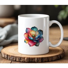 BB Design BB Desing Renkli Çiçek Tasarımlı Beyaz Seramik Baskılı Kupa Bardak 330 ml