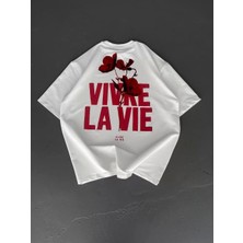 Baskılı Oversize Bisiklet Yaka T-Shirt - Beyaz