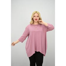 Moda Xlarge Kadın Büyük Beden Truvakar Kol Asimetrik Kesim Tunik 1964-25